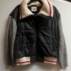 Roots Cabin Wool Collar Quilted Jacket with Knit Sleeves Sz S